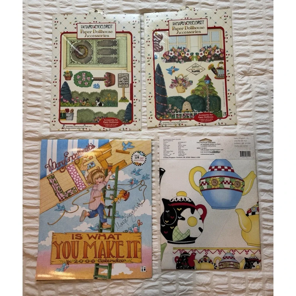 Large Lot Of Mary Engelbreit Stickers Ribbons Paper dolls Books Cards Napkins